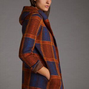 Field & Flowers Anthropologie Wool Sweater Coat Jacket Plaid Purple Orange